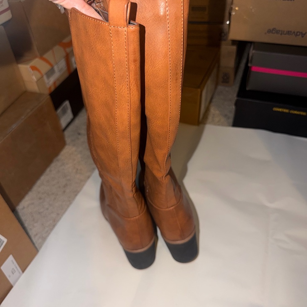 SOUL Naturalizer Tall Wedge Boots in Toffee Brown Wide Calf - Picture 9 of 12